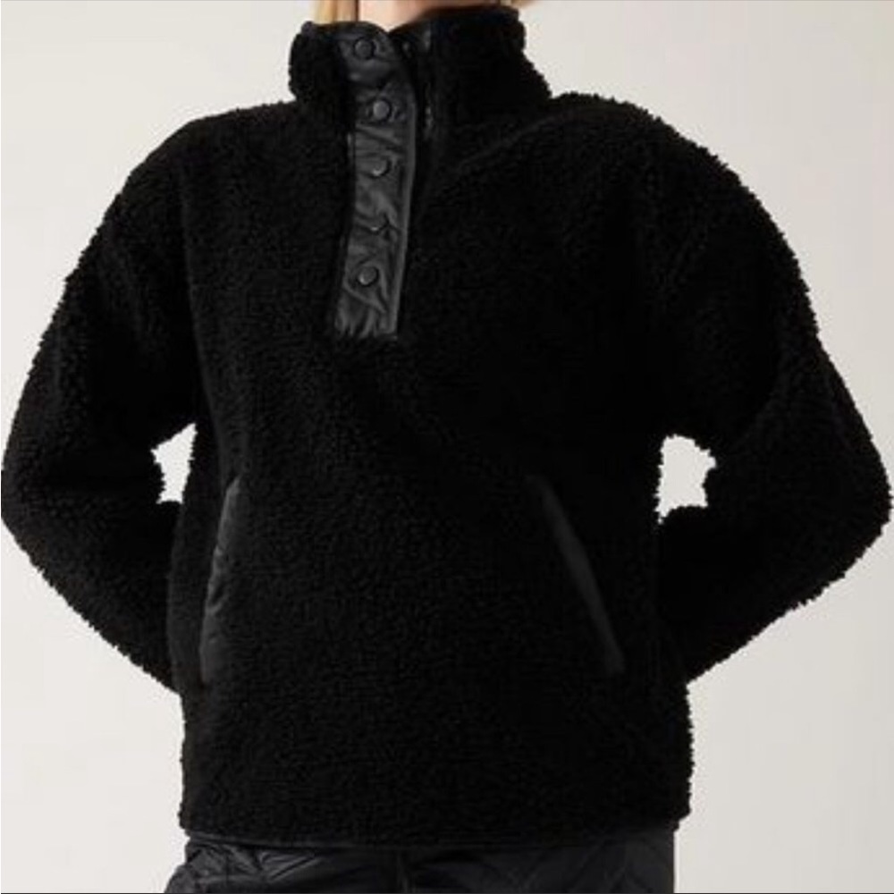 NWT Athleta black cozy Sherpa snap sweatshirt